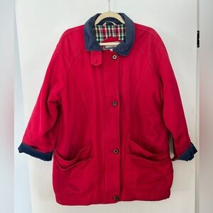 VINTAGE Barn Chore Jacket Red Navy Women's Large Cotton Spring Casual Farm 90s